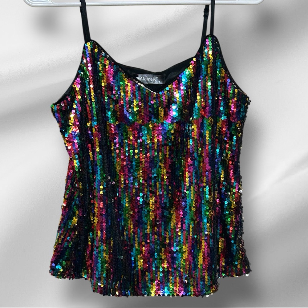 Allegra K Multicolor Sequins Cami Top
NWT  P2P-16” stretches to 17”
Length-17”